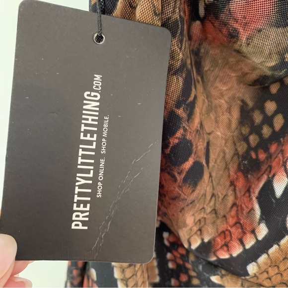 PrettyLittleThing Multi Mesh Snake Print Ruched Bodycon Dress Size 6 NWT - Picture 10 of 11